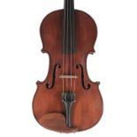 Saxon violin labelled with the Zebra registered trademark, J.S., Saxon-Make, Made 1893, 14 1/8",