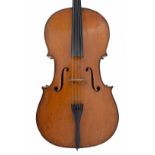 Good German violoncello circa 1900, unlabelled, the two piece back of fine/medium curl with