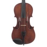 German violin of the Hoyer School, 14 3/16", 36cm, bow, case