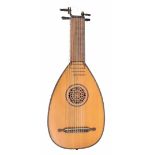 Eleven course lute, Germany, circa 1960, with thirteen ribs of maple, the table edged with a stained