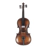 German three-quarter size violin labelled Copy of Stainer, Austrian Made, 13 1/4", 33.70cm; also