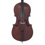 Early 20th century three-quarter size violoncello, 27 5/8", 70.20cm, case