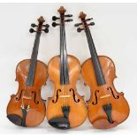 Three old three-quarter size violins (3)