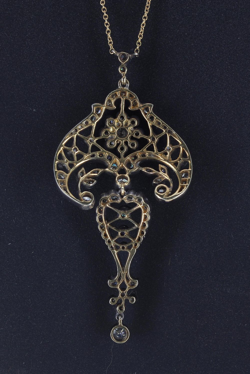 Victorian style ornate diamond scroll openwork pendant, set with round brilliant-cut diamonds, - Image 3 of 3