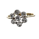 Antique 18ct seven stone diamond cluster ring, 1.05ct approx, 12mm diameter, 3.1gm, ring size L