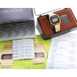 Microma Chronograph digital gold plated and stainless steel gentleman's bracelet watch, model 601,