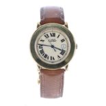 Must de Cartier Ronde Vermeil silver-gilt wristwatch, ref. 1800 1, serial no. 011xxx, quartz, tan