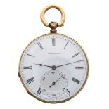 Raffin, Genéve late 19th century 18k cylinder pocket watch, gilt bar movement, signed dial with