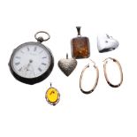 Waltham silver pocket watch retailed by J. G. Graves, 56mm; 9ct amber pendant, pair of Italian