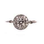 Platinum diamond cluster ring, the central diamond 0.36ct approx, clarity VS1-2, colour K/L,