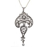 Victorian style ornate diamond scroll openwork pendant, set with round brilliant-cut diamonds,