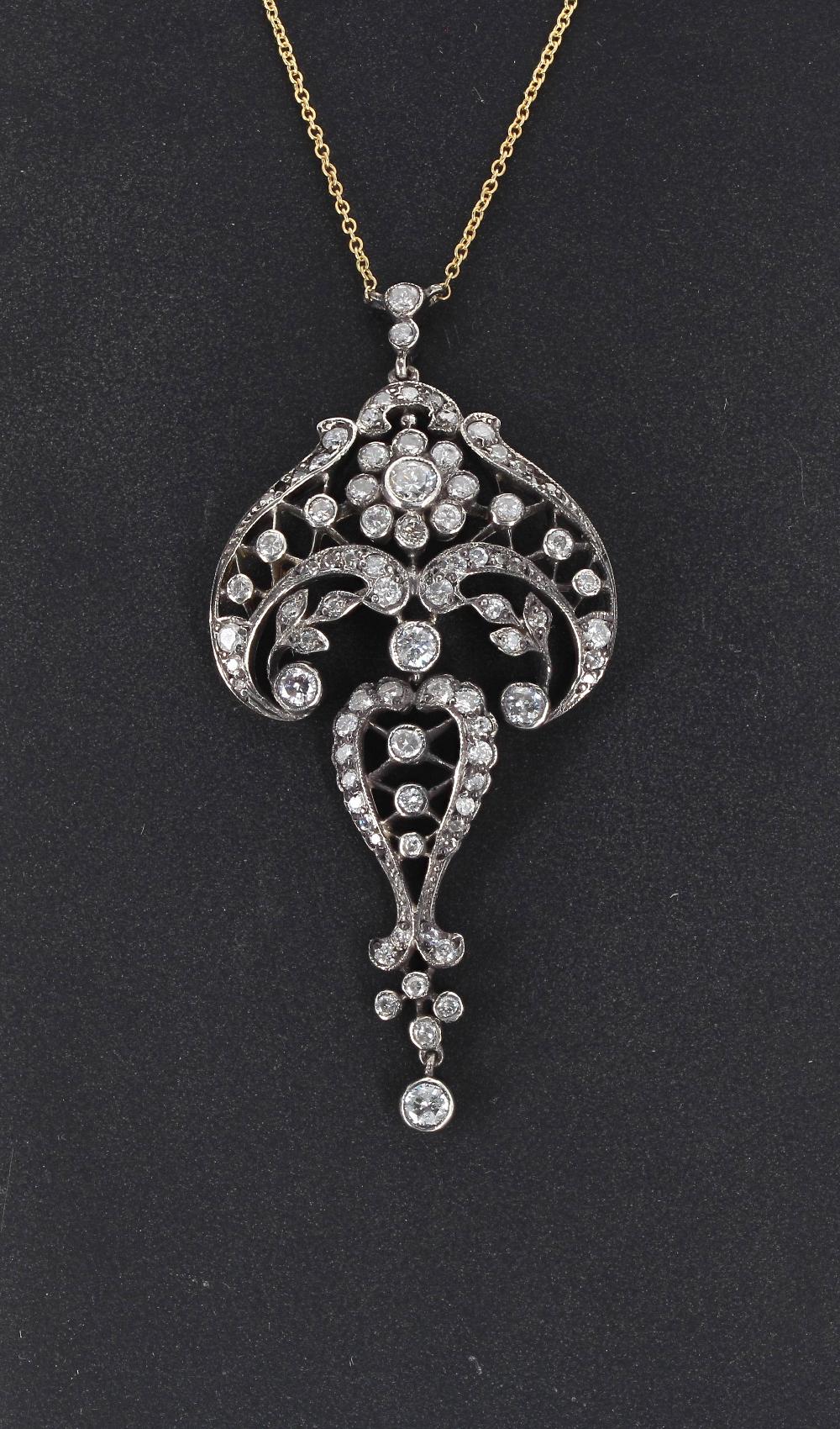 Victorian style ornate diamond scroll openwork pendant, set with round brilliant-cut diamonds, - Image 2 of 3