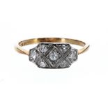 Antique 18ct and platinum diamond plaque ring, 3gm, ring size S/T