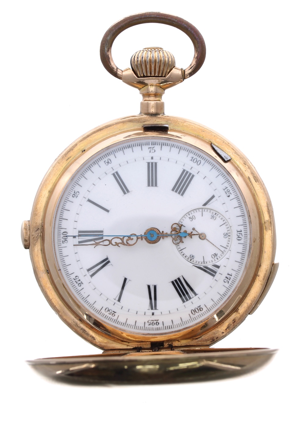 Swiss 14ct chronograph quarter repeating hunter pocket watch with an interesting Russian