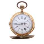 Swiss 14ct chronograph quarter repeating hunter pocket watch with an interesting Russian