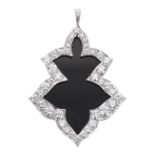 18ct white gold black onyx and diamond pendant, round brilliant-cut, estimated 2.00ct approx, 9gm,