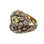Attractive 18ct serpent design diamond ring, set with a central brilliant yellow cut diamond, 0.85ct