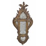 Small Continental antique gilt wood wall mirror, the shaped and silvered glass plate within