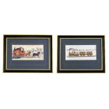 Pair of Stevengraph type pictures - 'The Present Time', a steam locomotive pulling two coaches