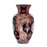 Japanese Imari porcelain vase, with hexagon pattern and an octagonal flared rim, 12" high