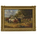 John Frederick Herring Junior (1815-1907) - Sunlit farmyard scene with horses, pigs, cattle and