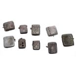 Nine early 20th century silver vesta cases, seven with Birmingham marks and one marked, 6.2oz t (9)
