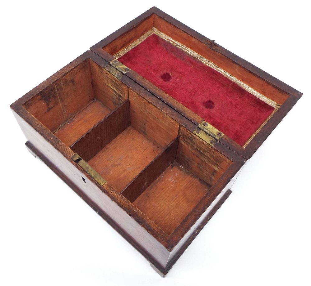 Georgian mahogany sarcophagus tea caddy, the cover with brass swing handle enclosing divided - Image 2 of 2