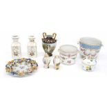 Collection of assorted Continental porcelain including pair of floral decorated and gilt highlighted