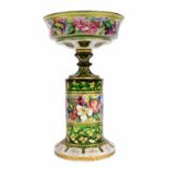 19th century Bohemian green white-cut overlaid glass centrepiece, painted with floral bands within