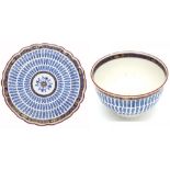 Worcester Crescent period porcelain soup bowl and plate set, decorated with repeated geometric