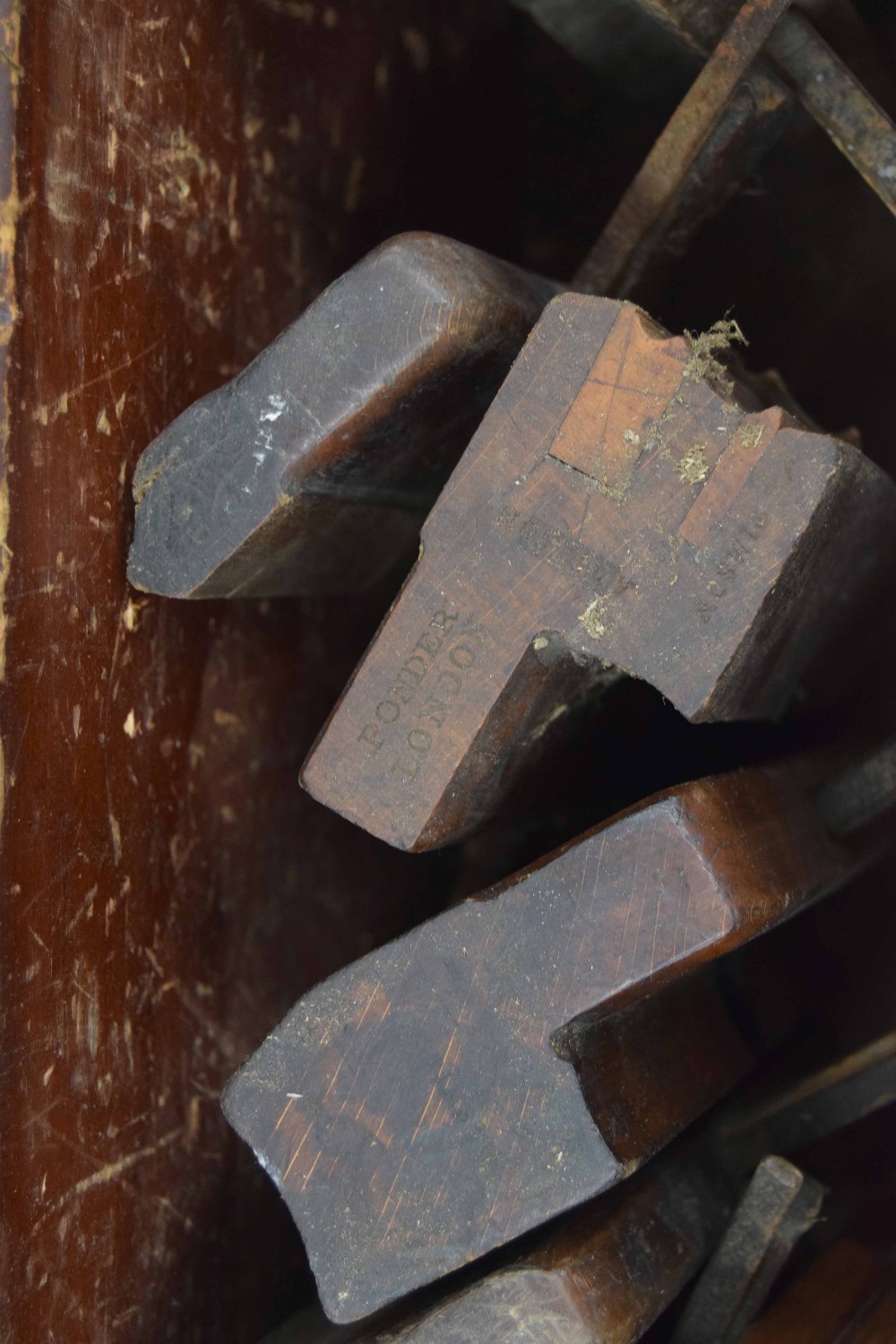 19th century pine tool chest containing a collection of antique woodwork planes, mostly with maker's - Image 3 of 4