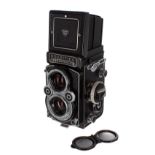 Rolleiflex 3,5F model 1 TLR camera, circa 1959, black, serial no. 2212704, with Carl Zeiss Planar