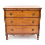 19th century mahogany chest of drawers, the crossbanded top over three drawers flanked by half