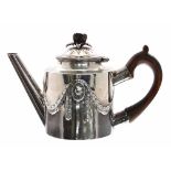 Victorian neo-classical silver teapot, decorated with an embossed harebell swag and small