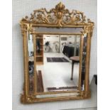 Good 19th century giltwood and gesso large overmantel mirror, the moulded and carved frame