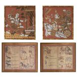 Thai School - gilt thread and embroidered picture of a kneeling Buddha carried by a masked figure, a