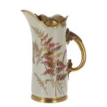 Royal Worcester 19th century porcelain ewer, of tapering cylindrical form decorated with foliate