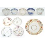 Five English porcelain tea bowls, early 19th century; also four English porcelain saucers (10)