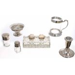 Assorted silver and silver mounted glass; including a Victorian floral embossed dish, cut glass