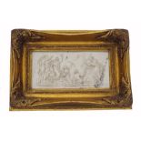 20th Century - faux marble classical figural relief scene plaque, 12" x 6", within heavy