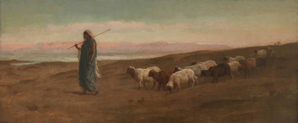 Frederick Goodall R.A. (1822-1904) - 'Rachel and Her Flock', an Eastern scene with shepherdess and - Image 2 of 3