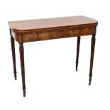 Fine Regency mahogany fold-over tea table in the manner of Gillows, the rosewood crossbanded top