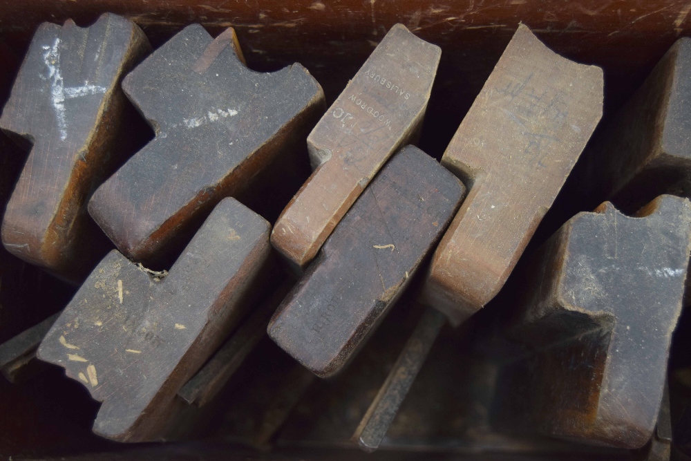 19th century pine tool chest containing a collection of antique woodwork planes, mostly with maker's - Image 2 of 4