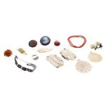 Collection of assorted costume jewellery; including coral coloured bead necklace, two mother of