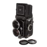 Rolleiflex wide angle 'Rolleiwide' TLR camera, circa 1961-67, black, with light meter, Carl Zeiss