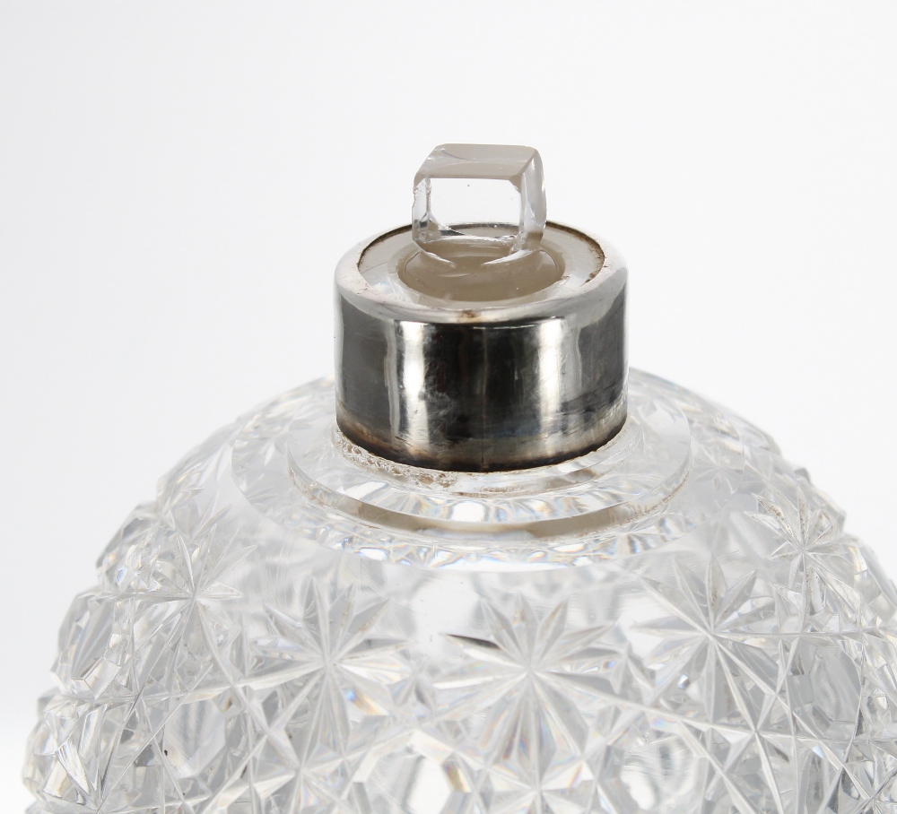 Victorian silver topped cut glass globular scent bottle, with engraved inscription 'Maude', inner - Image 2 of 2