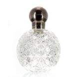 Victorian silver topped cut glass globular scent bottle, with engraved inscription 'Maude', inner