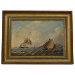 Follower of Thomas Buttersworth (19th century) - Boats off a coastline in a choppy sea, oil on