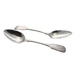 Pair of Georgian silver serving spoons, maker William Bateman I, London 1820, 8.5" long, 4.4oz t (