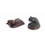 Two Japanese wood netsuke, late 18th to mid 19th century, the first a quail resting, its head raised